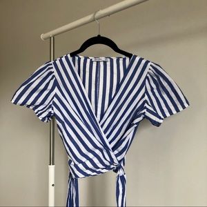 Bershka | Blue and White Striped Wrap Crop Top